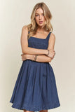 ADORA Smocked Back Square Neck Denim Dress - Trendsi