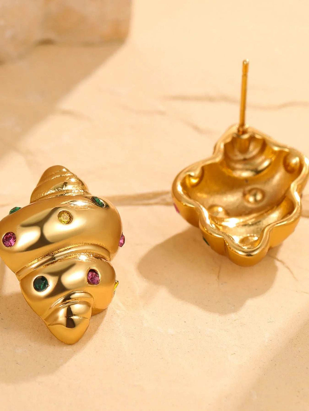 18K Gold-Plated Inlaid Zircon Spiral Earrings - Trendsi - Flyclothing LLC