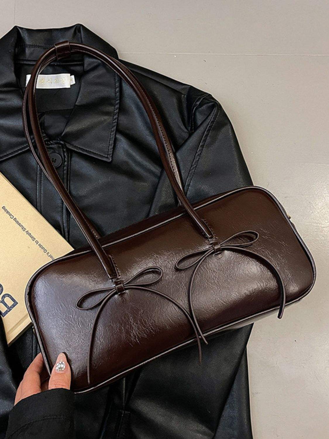 PU Leather Bow Trim Shoulder Bag - Trendsi - Flyclothing LLC