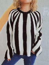 Contrast Stripes Button Down Long Sleeve Cardigan - Trendsi - Flyclothing LLC
