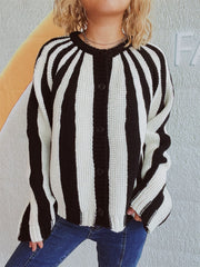 Contrast Stripes Button Down Long Sleeve Cardigan - Trendsi