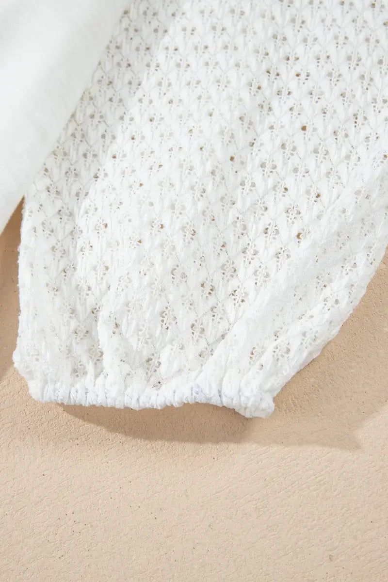 Openwork High Low Hem V Neck Oversized Top - Trendsi - Flyclothing LLC