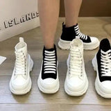Lace Up Canvas Platform Sneakers - Trendsi