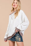 Ces Femme Striped Round Neck Drop Shoulder Sweatshirt - Trendsi