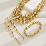 18K Stainless Steel Beaded Multi-Layered Necklace Bracelet Earrings Jewelry Set - Trendsi - Flyclothing LLC