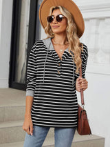 Drawstring Striped Long Sleeve Hoodie - Trendsi - Flyclothing LLC