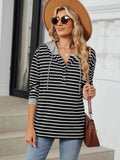 Drawstring Striped Long Sleeve Hoodie - Trendsi - Flyclothing LLC