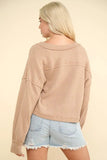 VERY J Exposed Seam V-Neck Ribbed Knit Top - Trendsi