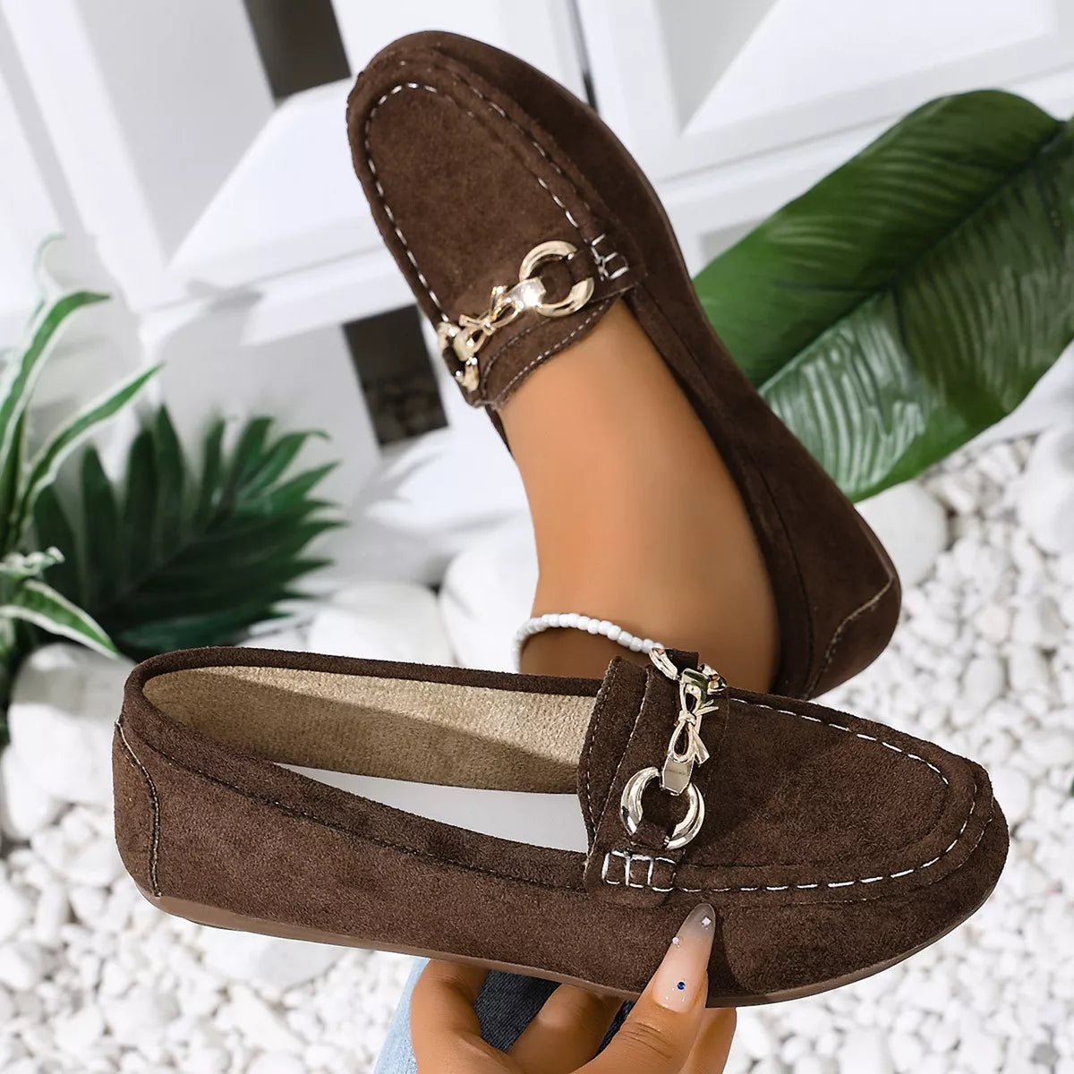 Comfortable Flat Loafers with Decorative Buckle - Trendsi - Flyclothing LLC
