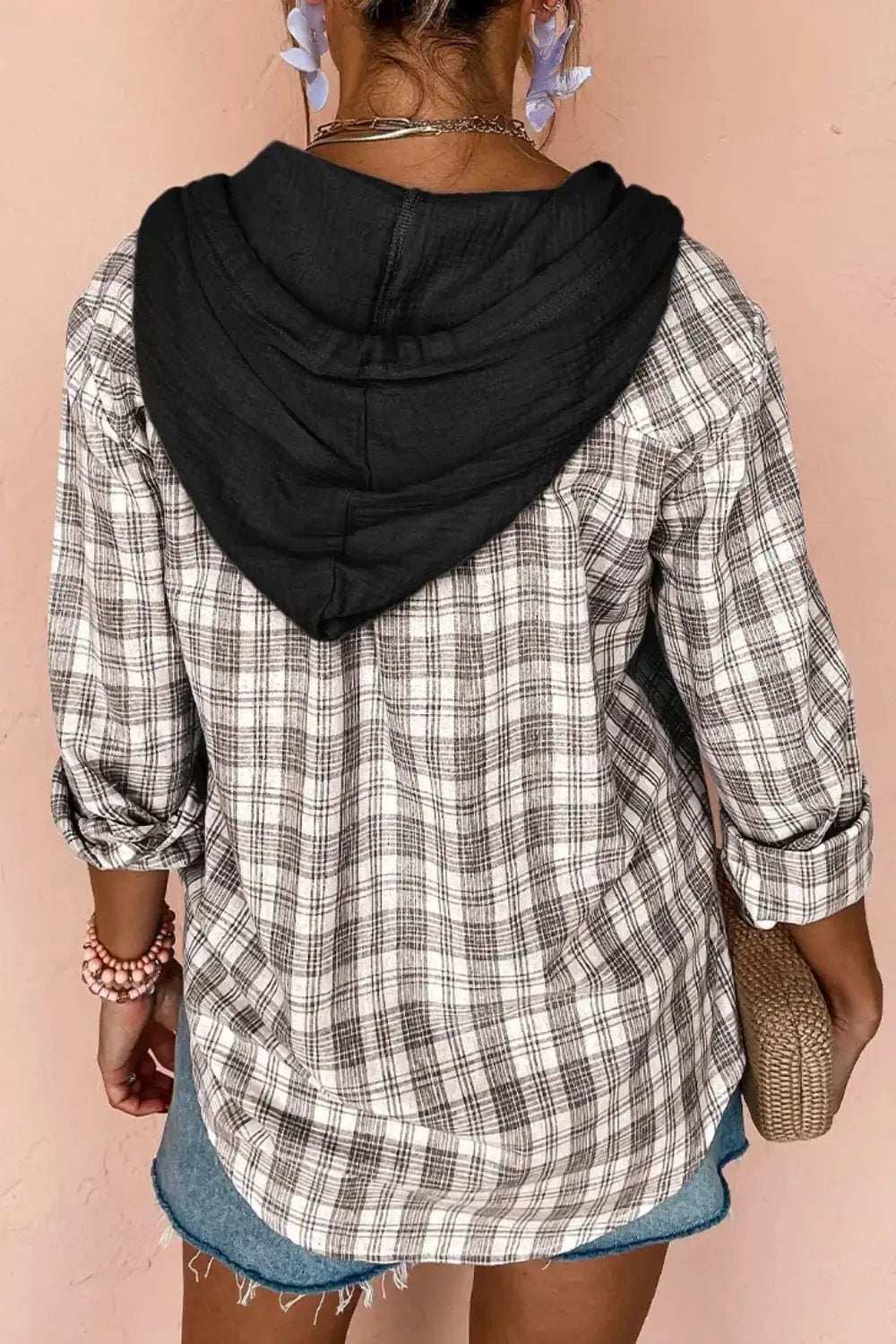 Drawstring Button Up Hooded Jacket - Trendsi - Flyclothing LLC