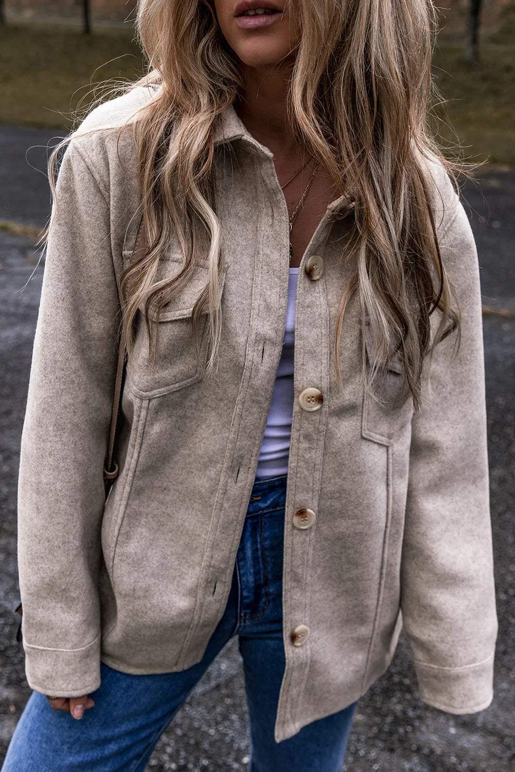 Button Up Collared Neck Long Sleeve Jacket - Trendsi - Flyclothing LLC