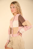 VERY J Color Block Button Down Textured Sweater Cardigan - Trendsi