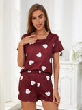 Heart Round Neck Top and Shorts Lounge Set - Trendsi