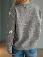 Candy Cane & Star Button Down Long Sleeve Cardigan - Trendsi