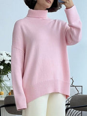 Turtleneck Drop Shoulder Long Sleeve Sweater - Trendsi