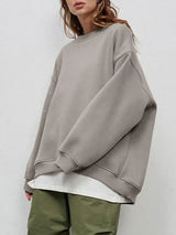 Round Neck Dropped Shoulder Long Sleeve Sweatshirt - Trendsi - Flyclothing LLC