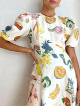 Printed Round Neck Puff Sleeve Dress - Trendsi - Flyclothing LLC
