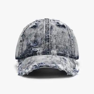 Distressed Cotton Adjustable Baseball Cap - Trendsi