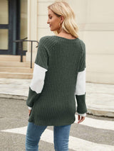 Color Block V-Neck Long Sleeve T-Shirt - Trendsi - Flyclothing LLC