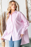 First Love Full Size Striped Button Down High-Low Hem Shirt - Trendsi