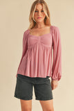 Aemi + Co Ruched Sweetheart Neck Balloon Sleeve Blouse - Trendsi