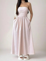 Striped Strapless Casual Maxi Dress - Trendsi - Flyclothing LLC