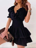 Ruffled Smocked Layered Mini Dress - Trendsi - Flyclothing LLC