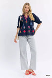 Umgee Embroidered Floral Top with Contrast Trim - Trendsi - Flyclothing LLC