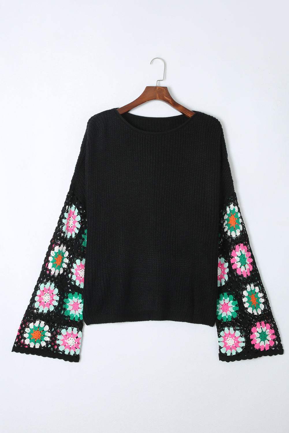 Crochet Round Neck Long Sleeve Knit Top - Trendsi - Flyclothing LLC