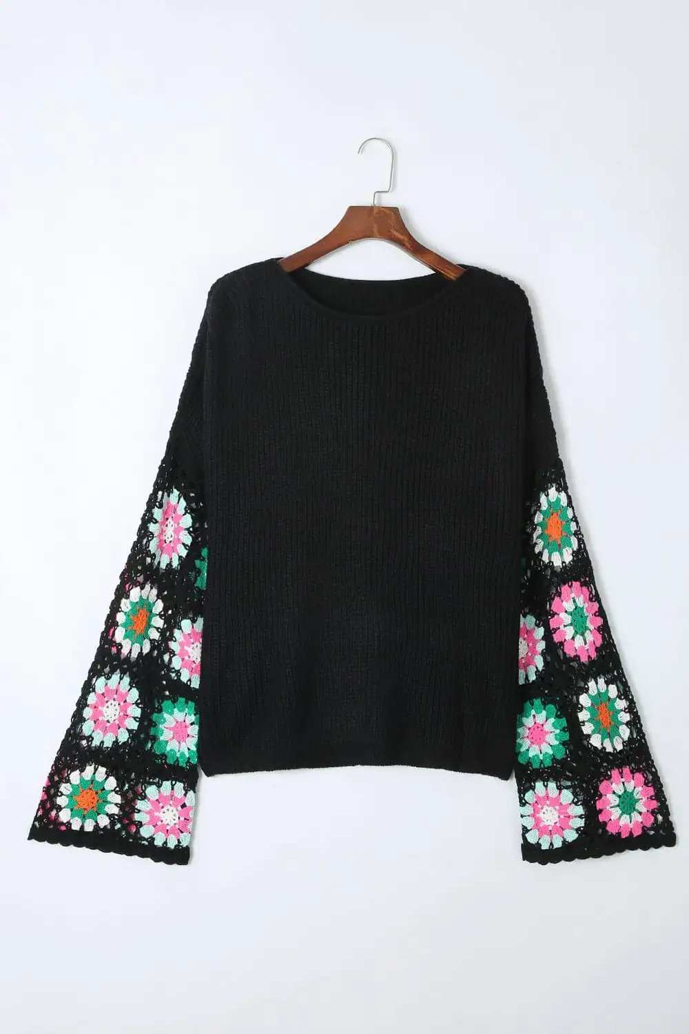 Crochet Round Neck Long Sleeve Knit Top - Trendsi - Flyclothing LLC