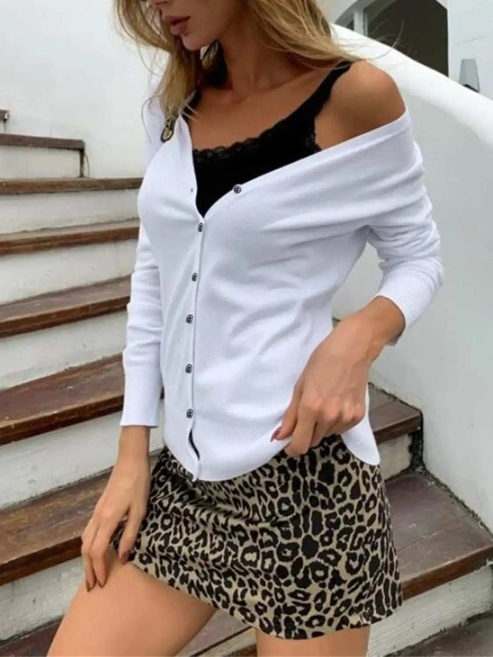 Button Up Long Sleeve Cardigan - Trendsi - Flyclothing LLC