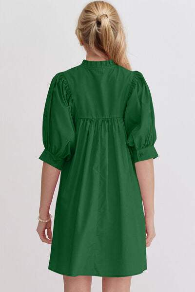 Oh Frill Notched Puff Sleeve Babydoll Mini Dress - Trendsi - Flyclothing LLC