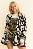 Davi & Dani Leopard Open Front Long Sleeve Cardigan - Trendsi
