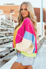 Color Block Round Neck Long Sleeve Top - Trendsi - Flyclothing LLC