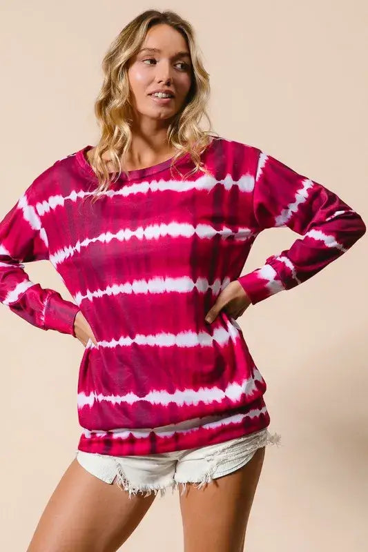 BiBi Tie Dye Print Terry Sweatshirt - Trendsi - Flyclothing LLC