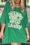 Rhinestone Lucky Poker Cards Oversized T-Shirt - Trendsi