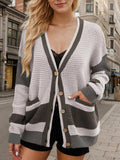 Contrast Button Up Long Sleeve Cardigan - Trendsi - Flyclothing LLC