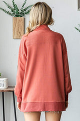 First Love Grommet Split Neck Kangaroo Pocket Sweatshirt - Trendsi - Flyclothing LLC
