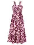 Smocked Printed Square Neck Sleeveless Dress - Trendsi