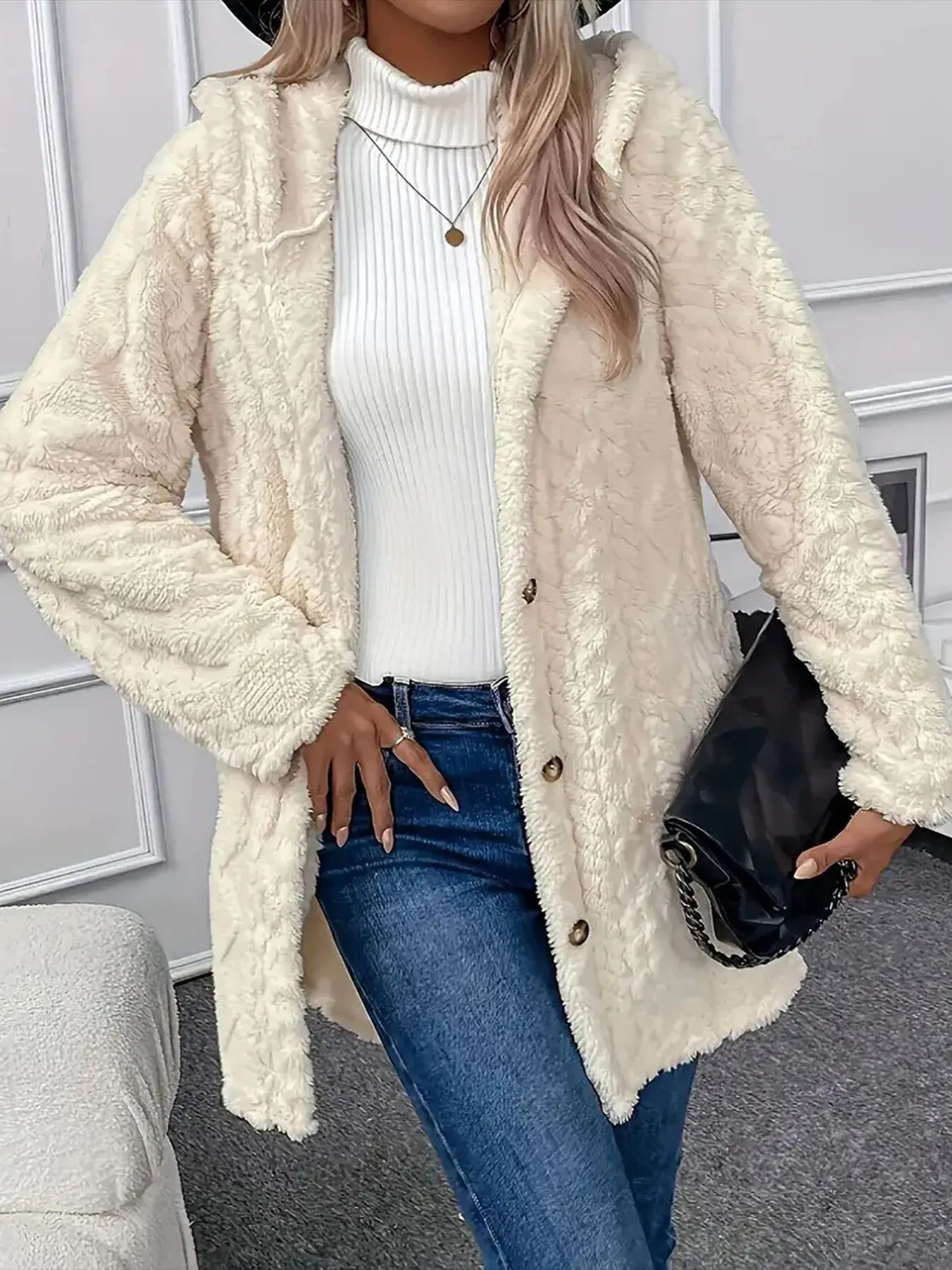 Faux Fur Teddy Coat with Button Front - Trendsi - Flyclothing LLC
