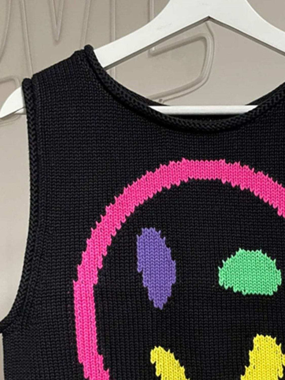 Smiley Round Neck Sweater Vest - Trendsi - Flyclothing LLC