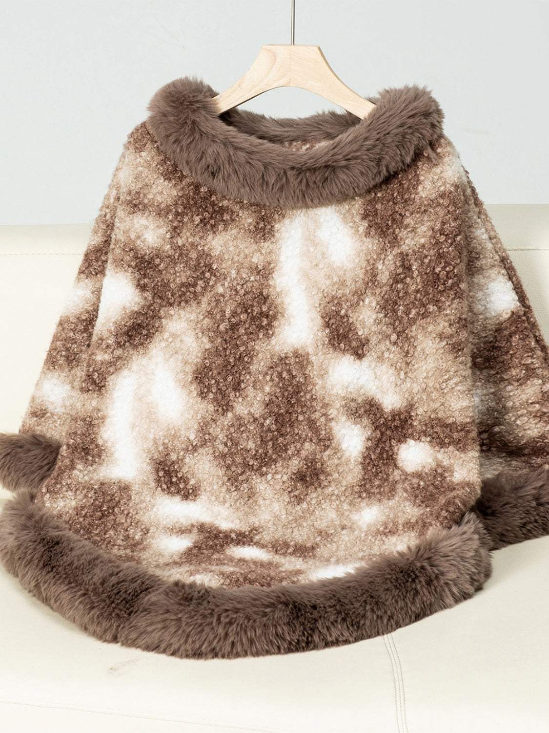 Furry Contrast Three-Quarter Poncho - Trendsi - Flyclothing LLC