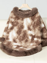 Furry Contrast Three-Quarter Poncho - Trendsi - Flyclothing LLC