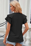 Eyelet Notched Flutter Sleeve T-Shirt - Trendsi - Flyclothing LLC