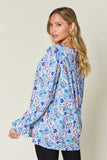 Double Take Full Size Printed Flounce Sleeve Blouse - Trendsi