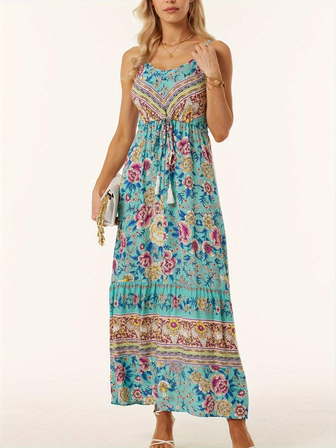 Printed Scoop Neck Midi Cami Dress - Trendsi - Flyclothing LLC