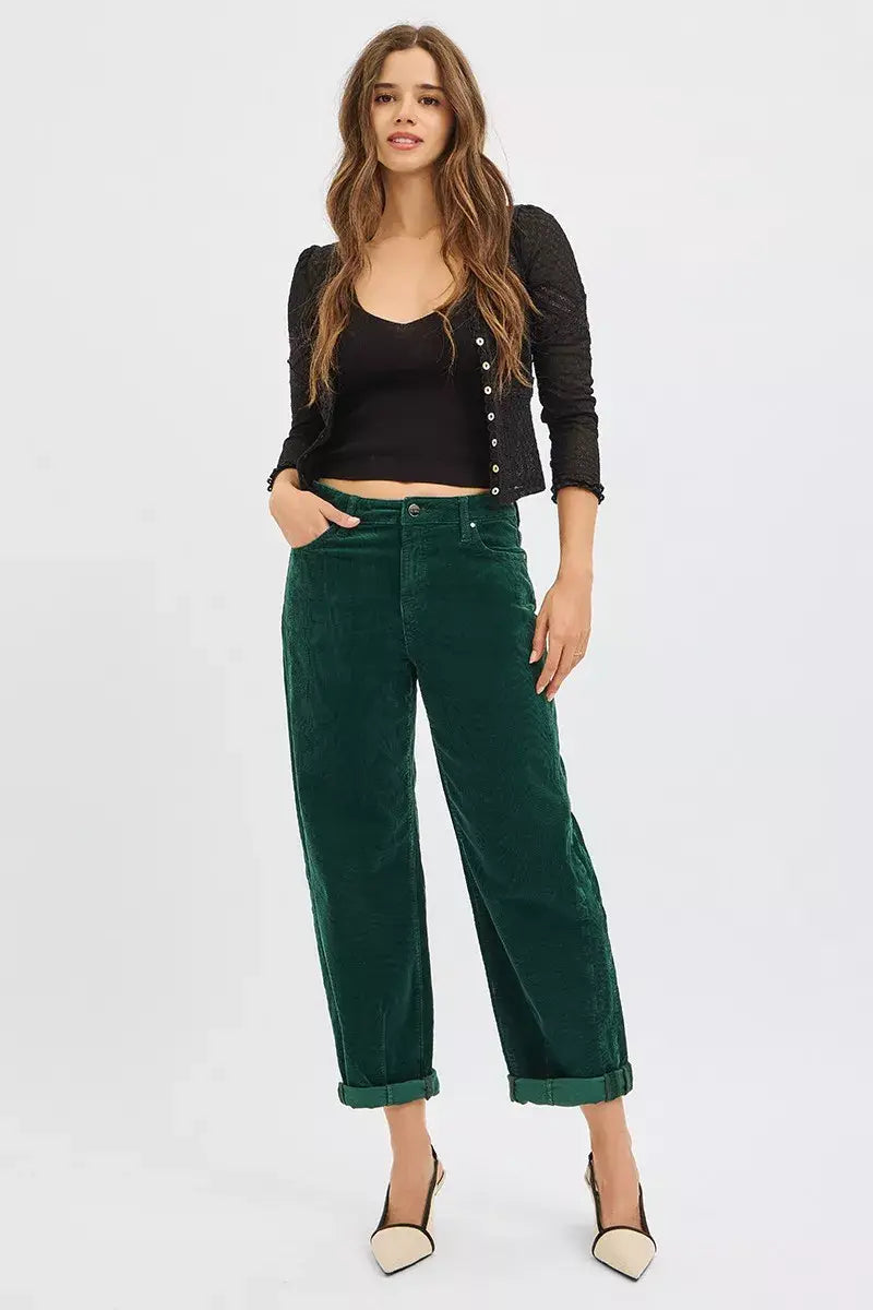 RISEN High Rise Crop Barrel Cordurory Pants - Trendsi - Flyclothing LLC
