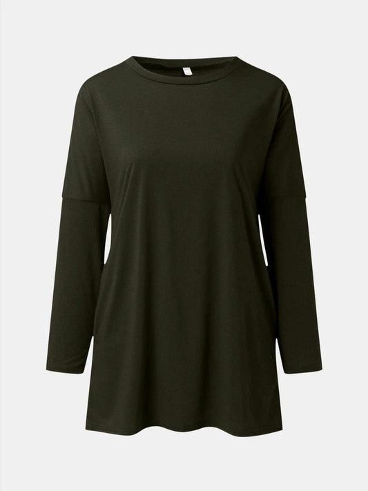 Full Size Round Neck Long Sleeve T-Shirt - Trendsi - Flyclothing LLC