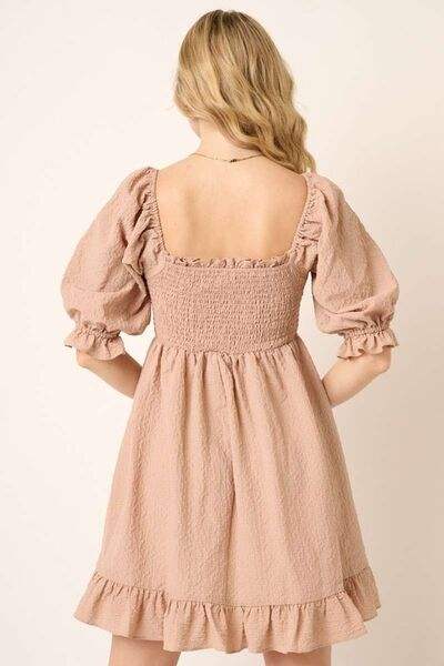 Mittoshop Smocked Ruffled Hem Half Sleeve Mini Dress - Trendsi - Flyclothing LLC