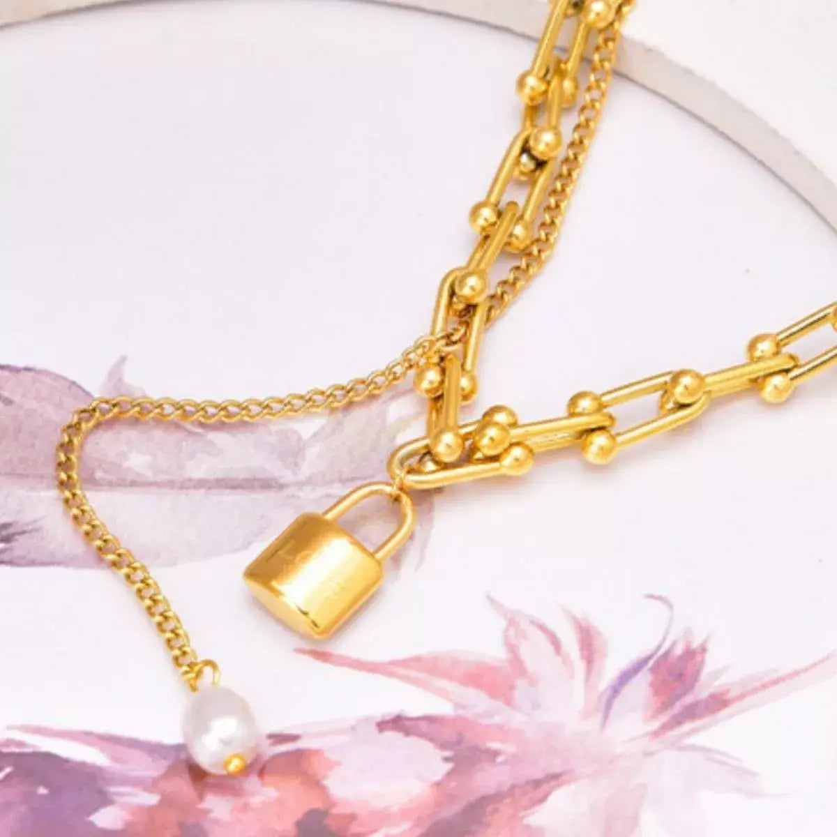 18K Gold-Plated Lock Pendant Necklace - Trendsi - Flyclothing LLC